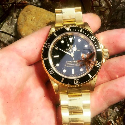 gold rolex watch with black face